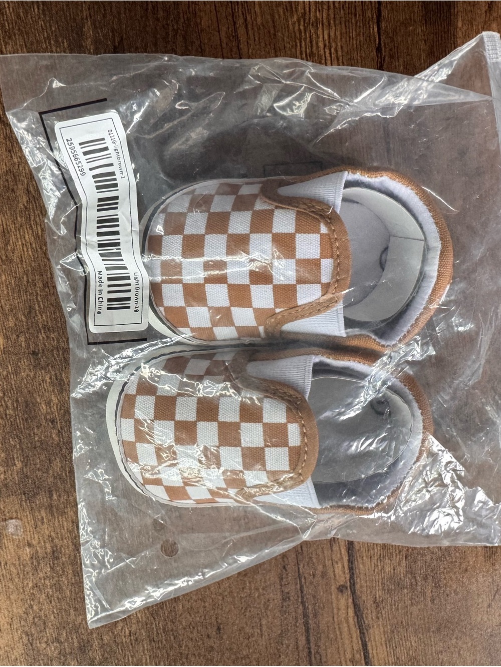 Kids Slip-On Checkerboard Shoes - White & Brown